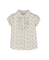 Hope & Henry Toddler Girls Ruffle Front Shirt with Puff Sleeves