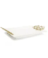 Classic Touch Ceramic Tray with Coral Design Handles, 17.5" x 10.5" - White and Gold