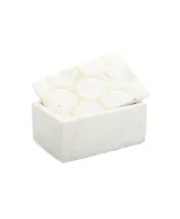 Classic Touch Marble Decorative Box with Hexagon Design on Cover Set, 2 Piece - White and Gold