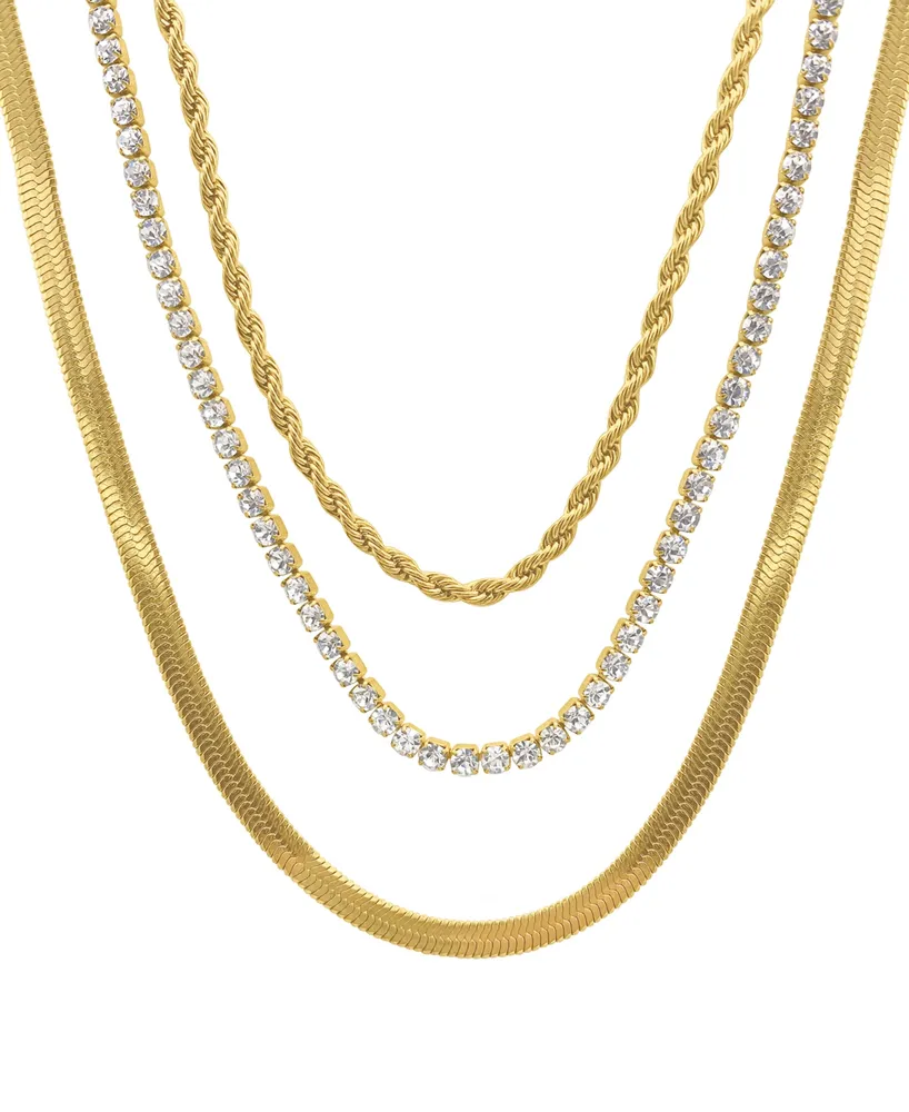 Adornia Herringbone Chain, Rope Chain, and Tennis Necklace Set