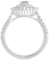 Diamond Baguette & Round Halo Engagement Ring (7/8 ct. t.w.) in 14k White Gold