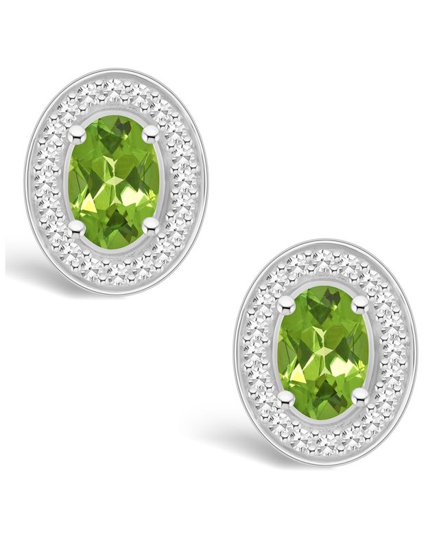 Macy's Peridot (1-1/10 ct. t.w.) and Diamond (1/5 ct. t.w.) Halo Studs in Sterling Silver