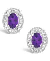 Macy's Amethyst (9/10 ct. t.w.) and Diamond (1/5 ct. t.w.) Halo Studs in Sterling Silver