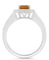 Macy's Citrine (1-3/5 ct. t.w.) and Diamond (1/5 Halo Ring Sterling Silver