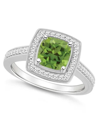Macy's Peridot (1-1/2 ct. t.w.) and Diamond (1/4 Halo Ring Sterling Silver