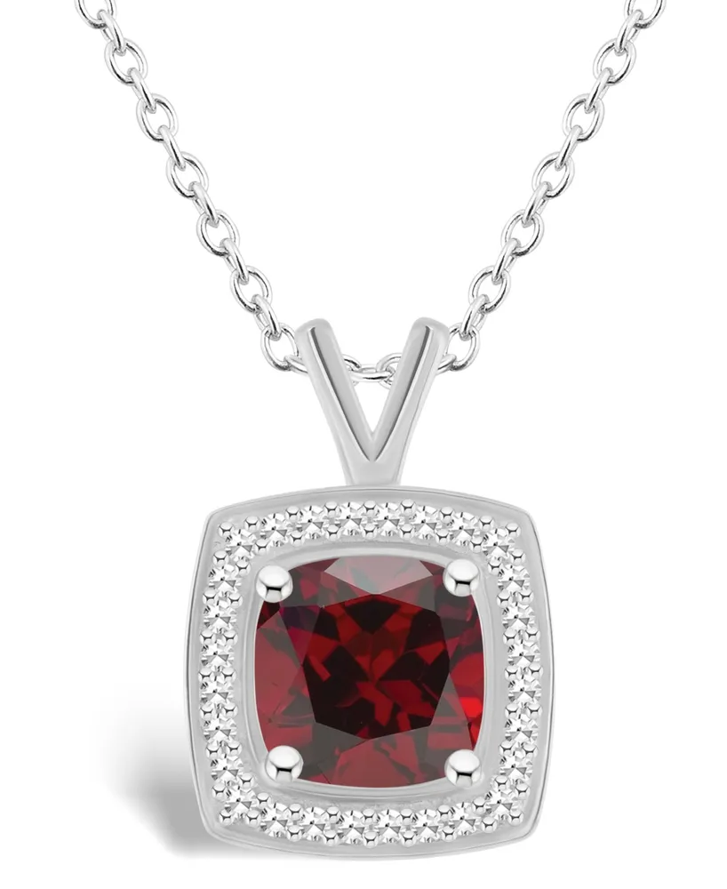 Macy's Garnet (1-3/4 ct. t.w.) and Diamond (1/7 ct. t.w.) Halo Pendant Necklace in Sterling Silver