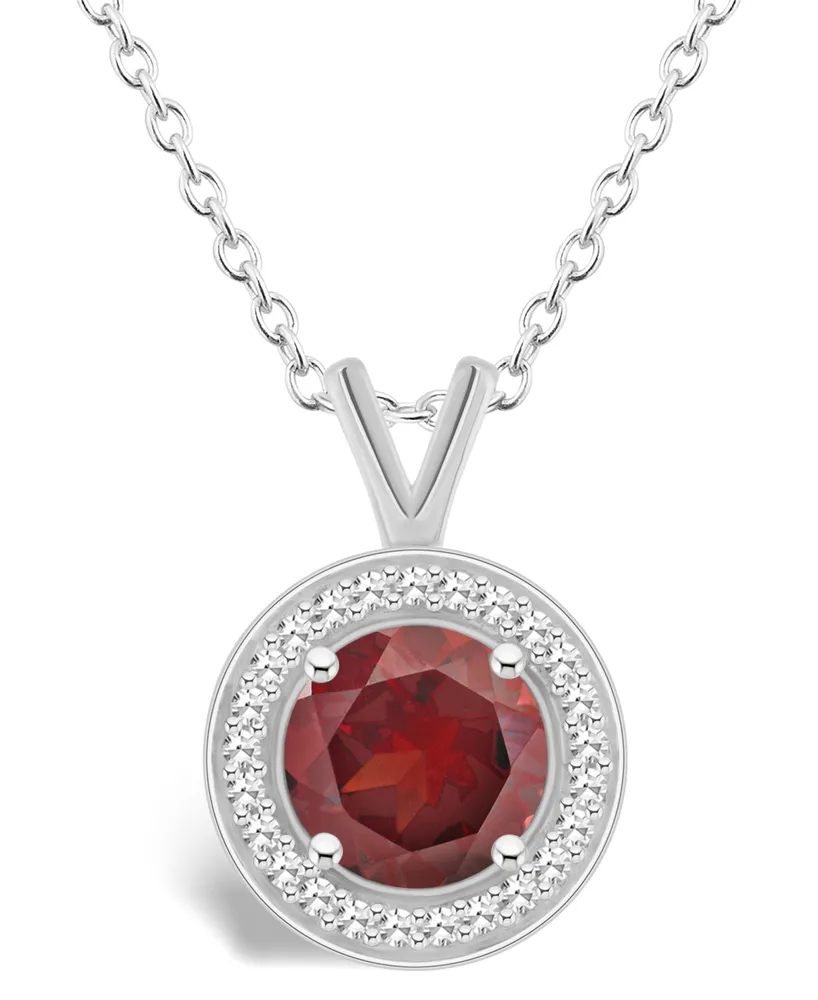 Macy's Garnet (1-2/3 ct. t.w.) and Diamond (1/8 ct. t.w.) Halo Pendant Necklace in Sterling Silver