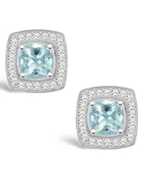 Macy's Aquamarine (1 ct. t.w.) and Diamond (1/5 ct. t.w.) Halo Studs in Sterling Silver