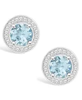 Macy's Aquamarine (1-1/2 ct. t.w.) and Diamond (1/5 ct. t.w.) Halo Studs in Sterling Silver