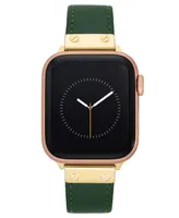 Anne Klein Women's Green Genuine Leather Band Compatible with 42/44/45/Ultra/Ultra 2 Apple Watch - Green, Gold