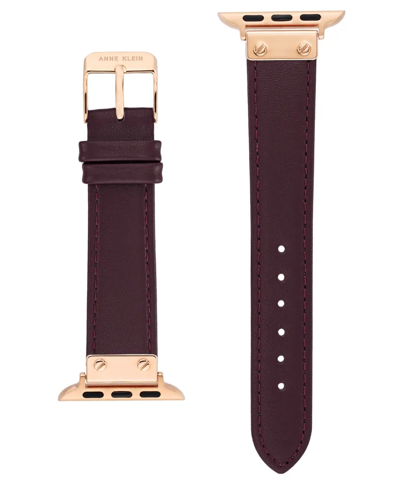 Anne Klein Women's Purple Genuine Leather Band Compatible with 42/44/45/Ultra/Ultra 2 Apple Watch - Purple, Gold