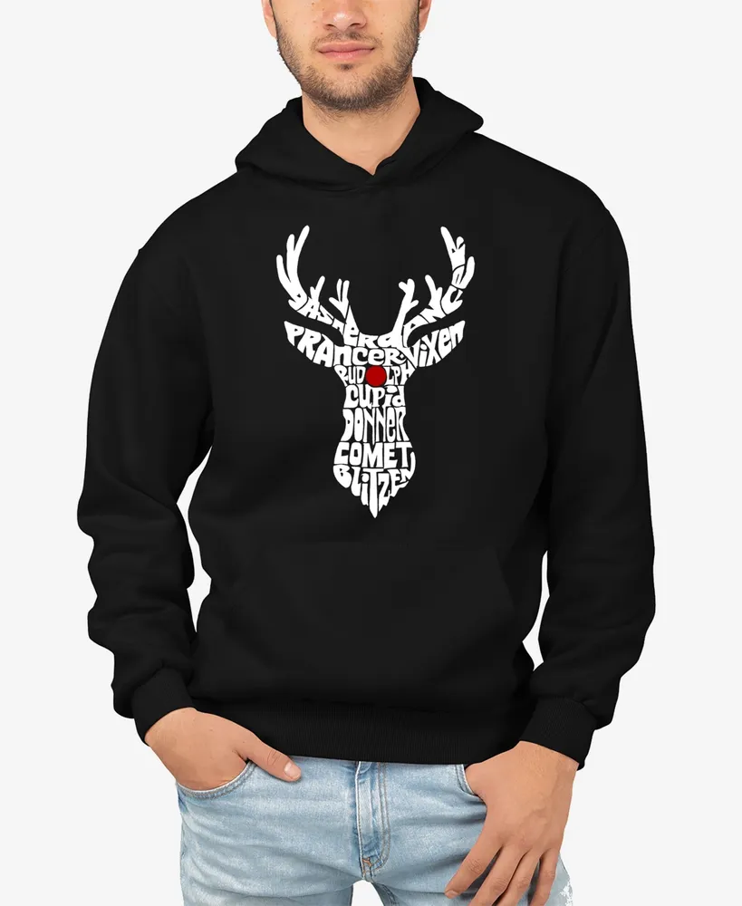 La Pop Art Men's Santa's Reindeer Word Hooded Sweatshirt