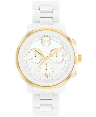 Movado Women's Bold Verso Swiss Quartz Chronograph White Ceramic Bracelet Watch 39mm