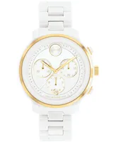 Movado Women's Bold Verso Swiss Quartz Chronograph White Ceramic Bracelet Watch 39mm