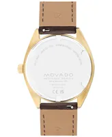 Movado Men's Heritage Datron Swiss Quartz Chocolate Genuine Leather Strap Watch 39mm