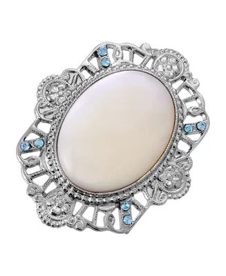 2028 Silver-Tone Mother of Pearl Oval Pin