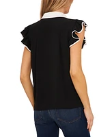 CeCe Women's Contrast Trimmed Flutter Sleeve Blouse