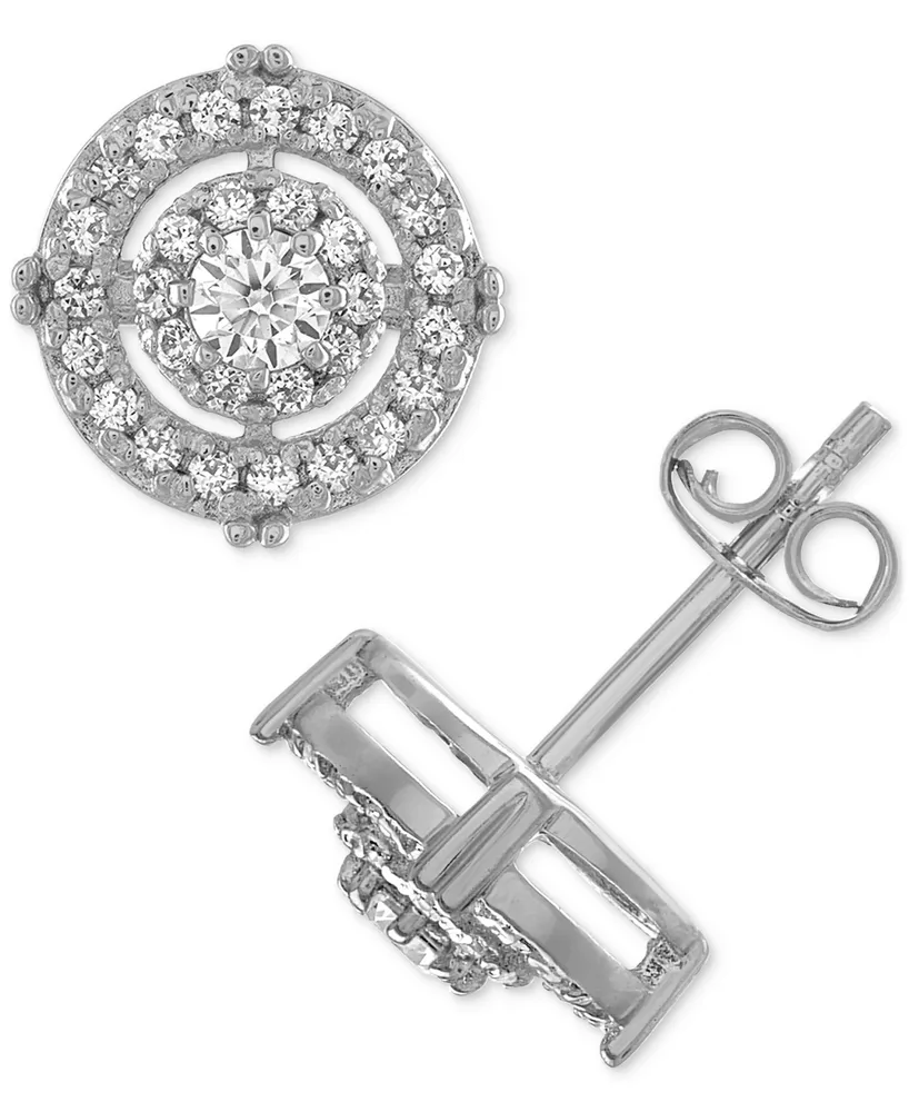 Esquire Men's Jewelry Cubic Zirconia Circle Stud Earrings in Sterling Silver, Created for Macy's