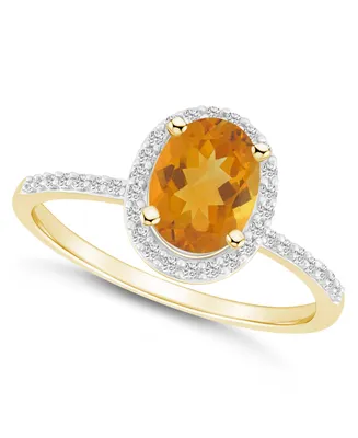 Macy's Citrine (1-1/5 ct. t.w.) and Lab Grown Sapphire (1/5 Halo Ring 10K Yellow Gold