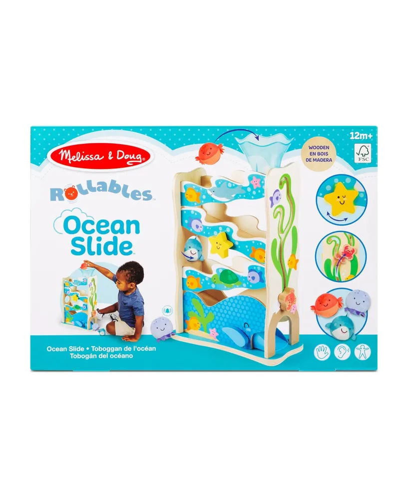Melissa and Doug Rollables Wooden Ocean Slide Infant And Toddler Toy 4 Piece Set