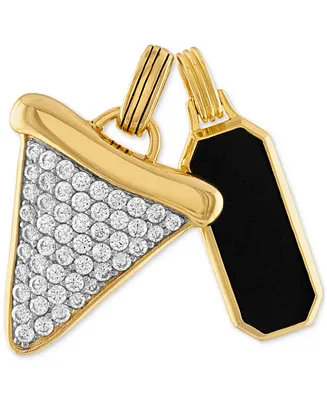 Esquire Men's Jewelry 2-Pc. Set Onyx Dog Tag & Cubic Zirconia Pave Shark Tooth Amulet Pendants in 14k Gold