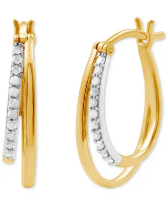 Marsala Diamond & Polished Double Oval Hoop Earrings (1/4 ct. t.w.) in Sterling Silver & 14k Gold-Plate - Sterling Silver  Gold