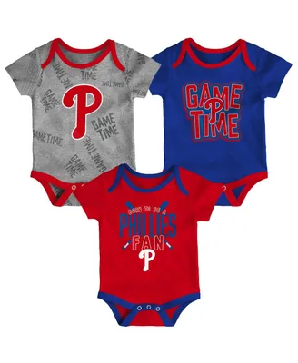 Newborn and Infant Boys Girls Philadelphia Phillies Red, Royal, Heathered Gray Game Time Three-Piece Bodysuit Set