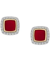 Wrapped Diamond Black Enamel Square Halo Stud Earrings (1/6 ct. t.w.) in 10k Gold (Also in Red Enamel), Created for Macy's