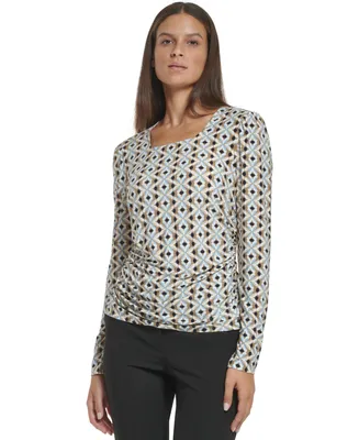 Tommy Hilfiger Women's Geometric-Print Ruched Square-Neck Top