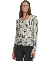 Tommy Hilfiger Women's Geometric-Print Ruched Square-Neck Top