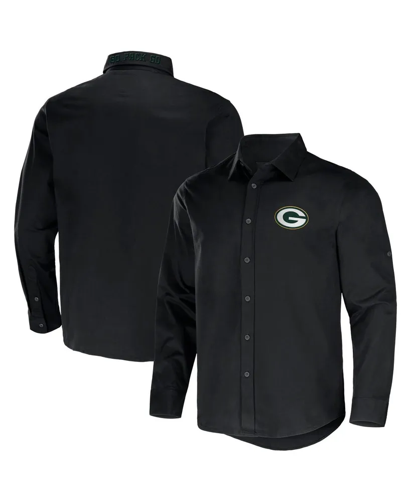 Men's Nfl x Darius Rucker Collection by Fanatics Black Green Bay Packers Convertible Twill Long Sleeve Button-Up Shirt