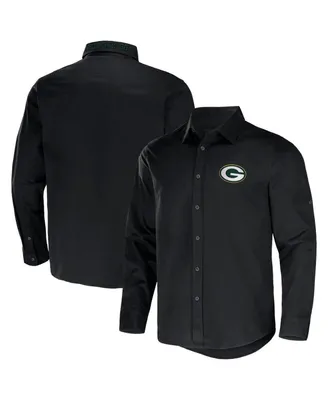 Men's Nfl x Darius Rucker Collection by Fanatics Black Green Bay Packers Convertible Twill Long Sleeve Button-Up Shirt