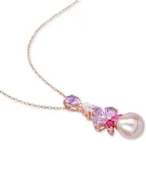 Pink Cultured Freshwater Pearl (9-1/2mm) & Multi-Gemstone (2-3/8 ct. t.w.) 18" Pendant Necklace in 18k Rose Gold-Plated Sterling Silver