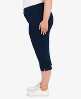 Plus Essentials Solid Pull-On Capri Pants with Detailed Split Hem