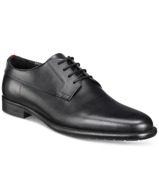 Hugo Men's Grained-leather Derby Shoes with Branded Tape - Black - Size 8