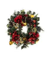 Village Lighting 24" Lighted Christmas Wreath, Red Magnolia