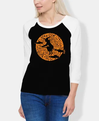 La Pop Art Women's Spooky Witch Raglan Word T-shirt