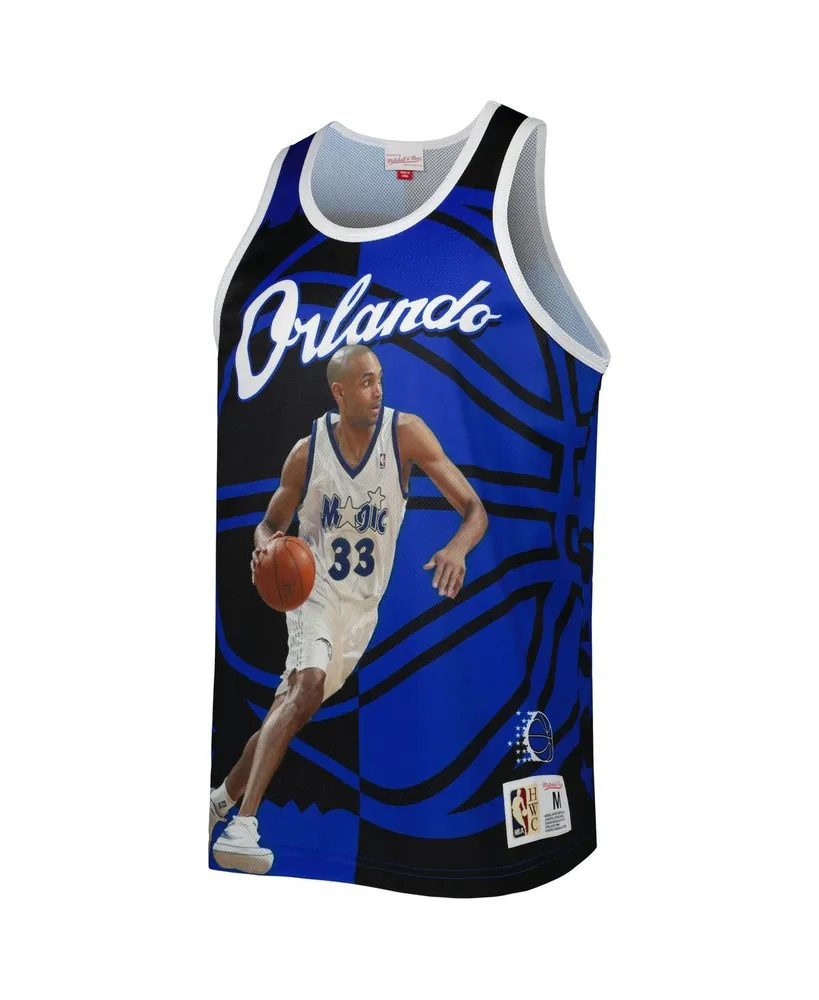 Men's Mitchell & Ness Grant Hill Blue and Black Orlando Magic Sublimated Player Tank Top