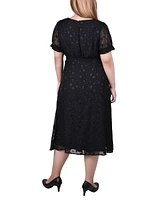 Ny Collection Plus Short Sleeve Belted Swiss Dot Dress