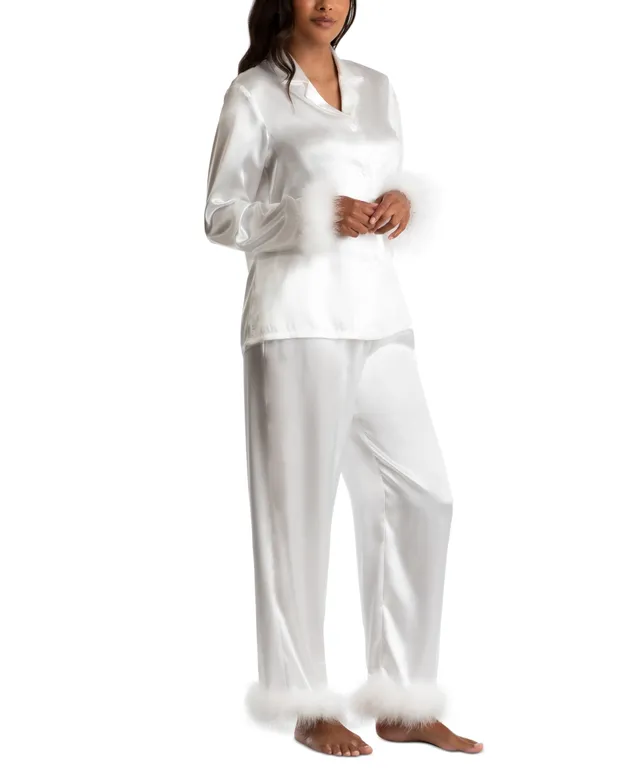Linea Donatella Women's Marabou 2-Pc. Satin Pajamas Set