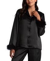 Linea Donatella Women's Marabou Feather Satin Pajama Set