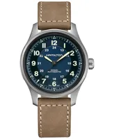 Hamilton Men's Swiss Automatic Khaki Field Brown Leather Strap Watch 42mm