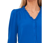 CeCe Women's Ruffled Button-Front 3/4-Sleeve Blouse