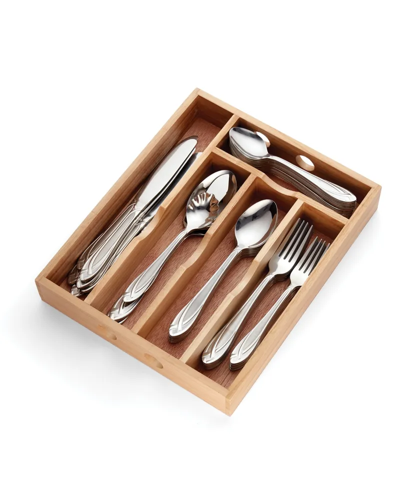 Hampton Forge Lace Frosted 54 Piece Set with Wood Caddy, Service for 8