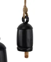 Rosemary Lane Black Metal Bohemian Decorative Cow Bell with Jute Hanging Rope Set 3 Pieces