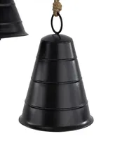 Rosemary Lane Black Metal Bohemian Decorative Cow Bell with Jute Hanging Rope Set 3 Pieces