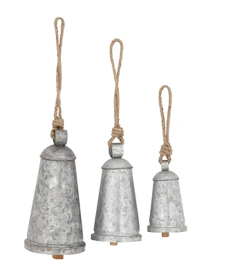 Rosemary Lane Black Metal Bohemian Decorative Cow Bell with Jute Hanging Rope Set 3 Pieces