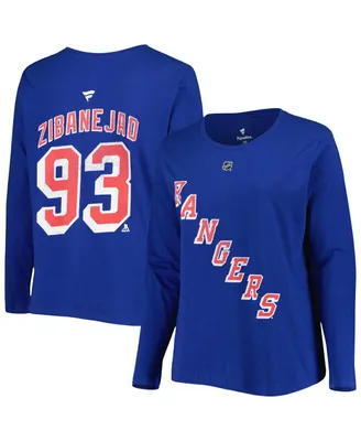 Women's Mika Zibanejad Blue New York Rangers Plus Name and Number Long Sleeve T-shirt