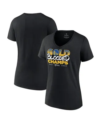 Women's Fanatics Black Golden State Warriors 2022 Nba Finals Champions Gold Blooded V-Neck T-shirt