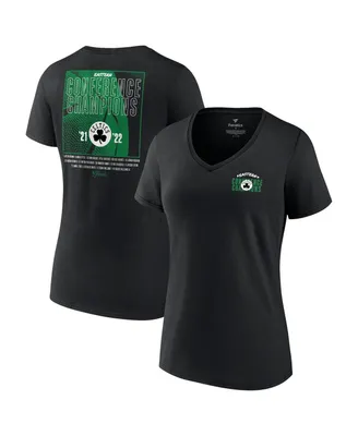 Women's Fanatics Black Boston Celtics 2022 Eastern Conference Champions Balanced Attack Roster V-Neck T-shirt